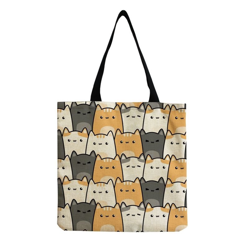 Fashionable Foldable Portable Cute Cat Group Printing Shopping Bag