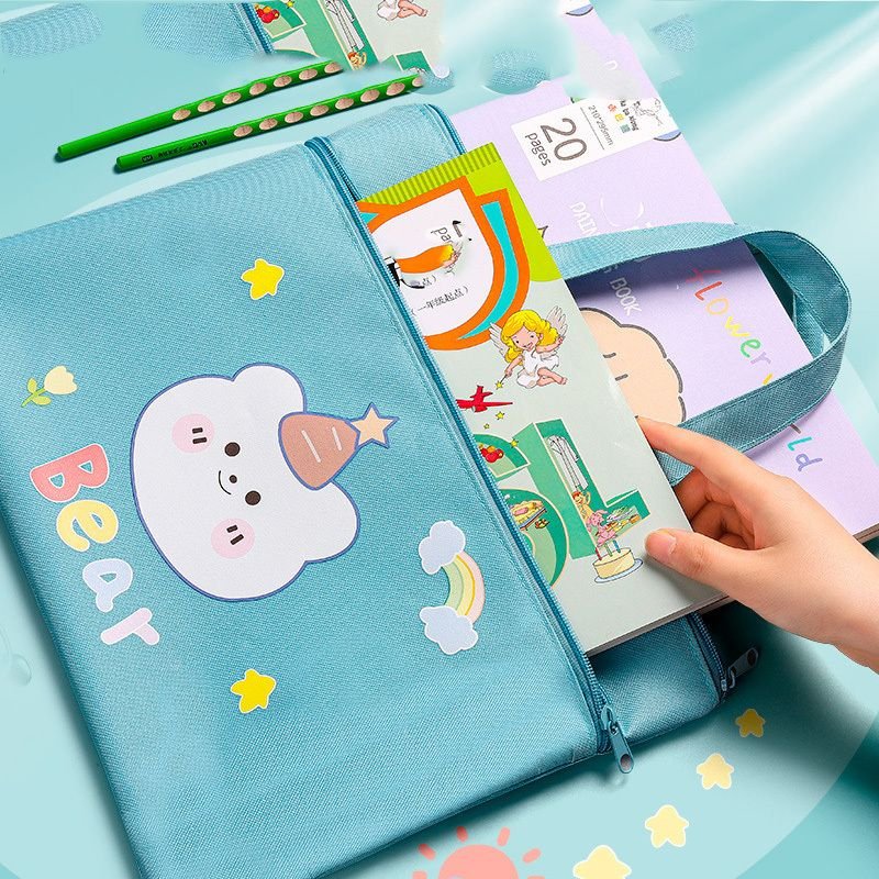 Cute Cartoon A4 File Bag Zipper Large-Capacity Portable Information Bag