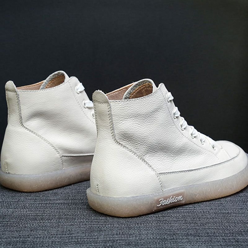 Size:4.5-9 Women Leisure Retro High Top Leather Flat Sneakers Shoes