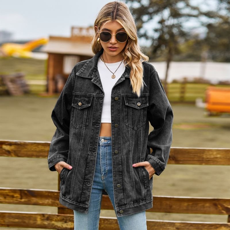 Women Fashion Retro Loose Button Long Sleeve Denim Jacket