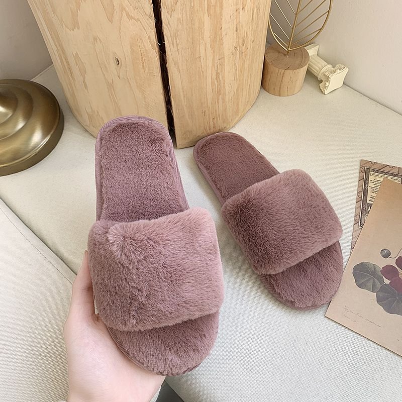 Plus Size Winter Casual Solid Color Plush Slippers