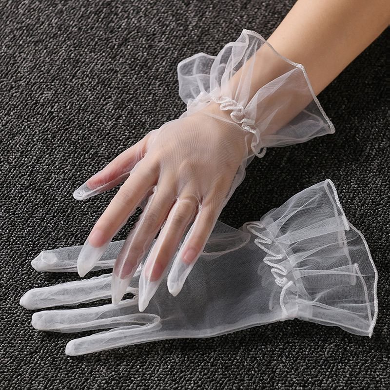 Women Transparent Thin Mesh Short Solid Color Party Wedding Gloves