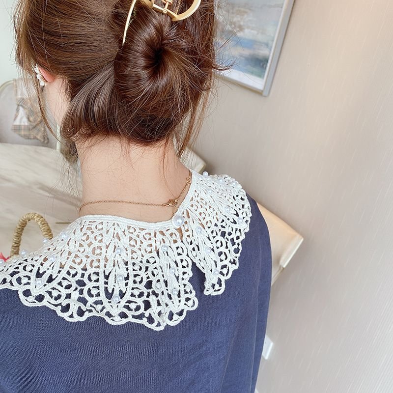 Women Fashion Pearl Lace Shawl Hollow Fake Collar