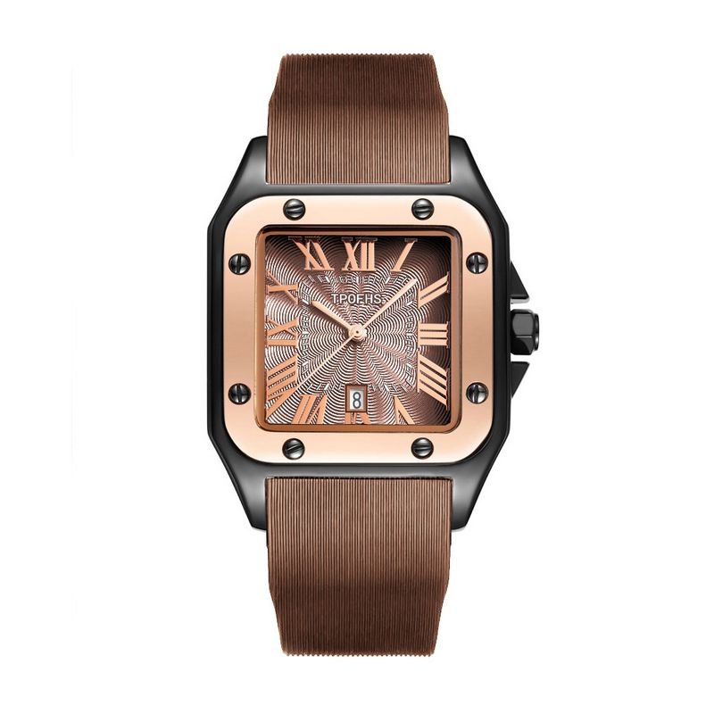 Simple Fashion Retro Roman Numerals Square Calendar Quartz Silicone Watch