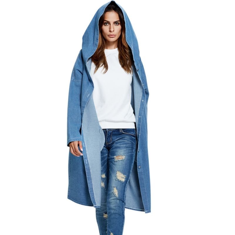 Women Fashion Loose Hooded Denim Coat