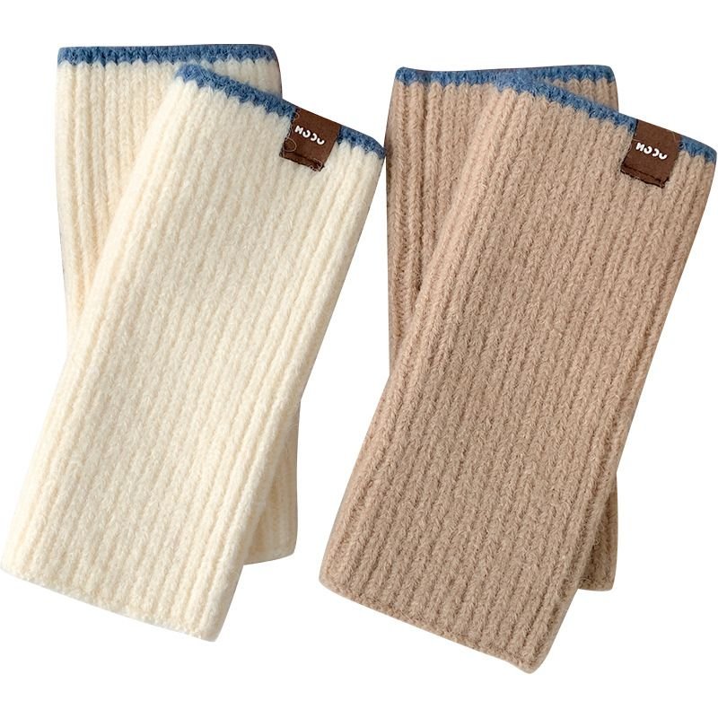 Autumn Winter Women Simple Solid Color Thickened Warm Half Finger Gloves