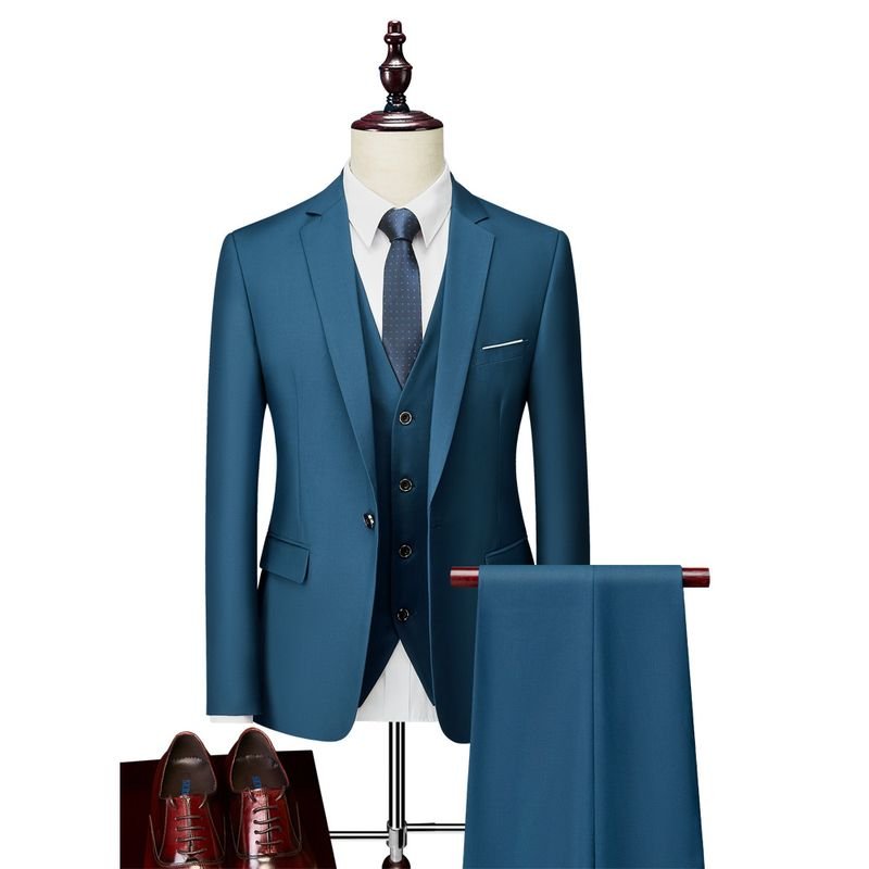 Men Fashion Solid Color Casual Wedding One Button Suit Three-Pieces Set