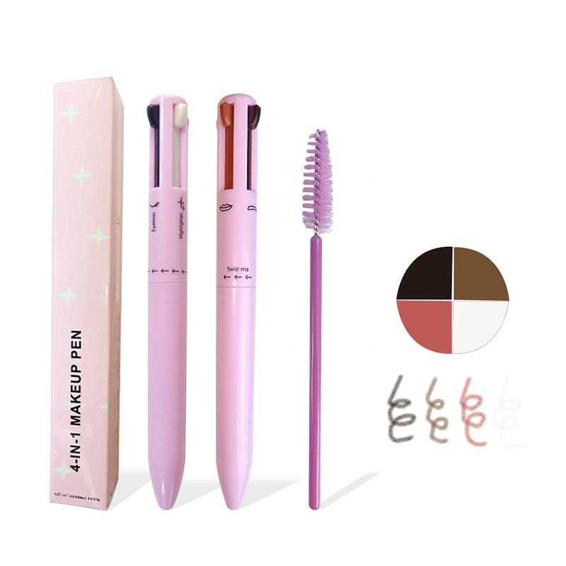 OEM Women Simple Four Color Lip Line High Gloss Eyeliner Eyebrow Pencil 4 In 1 Makeup Pen