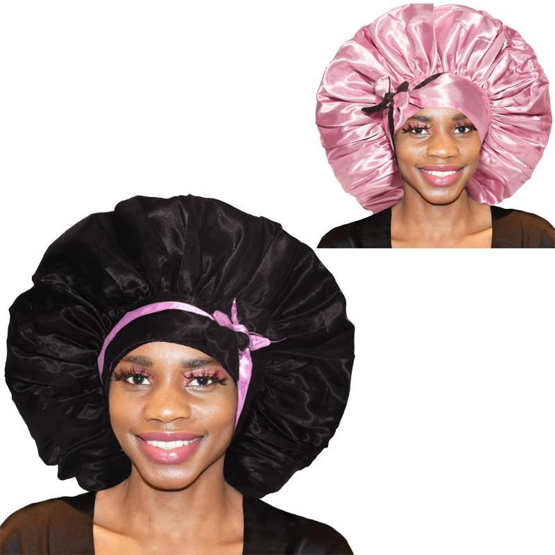 Ribbon Double-Layer Satin Round Cap Strap Adult Shower Cap