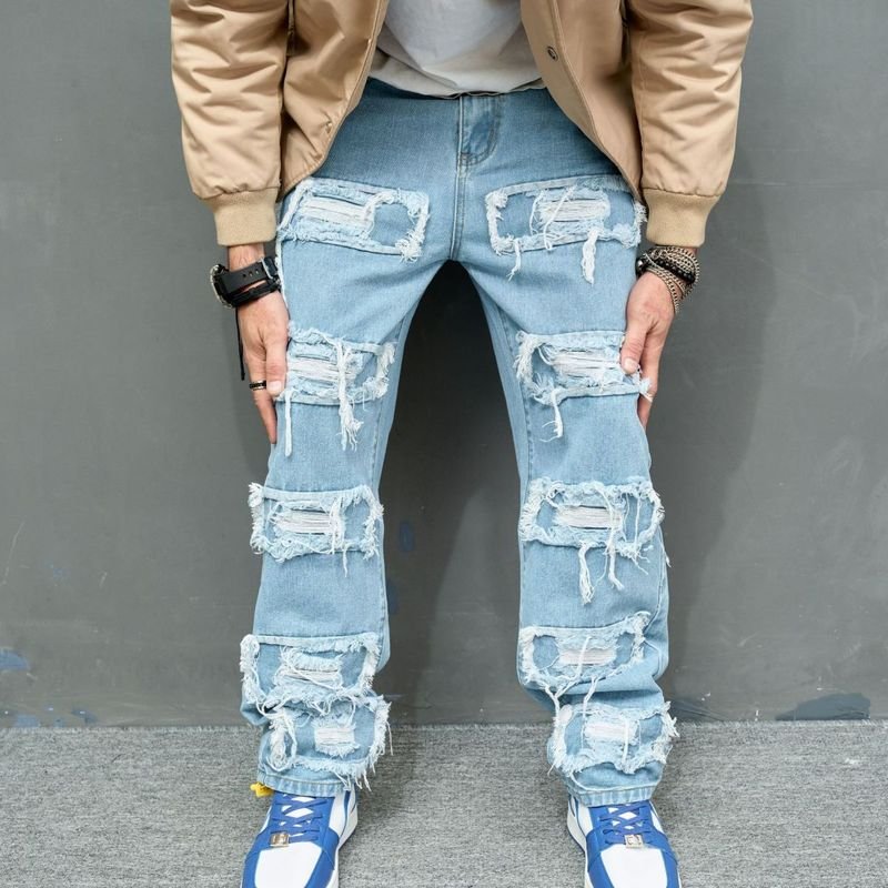 Men Fashion Casual Loose Street Tide Ripped Jeans