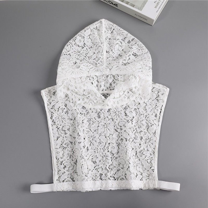 Elegant Women Solid Color Lace Sunscreen Hooded Fake Collar