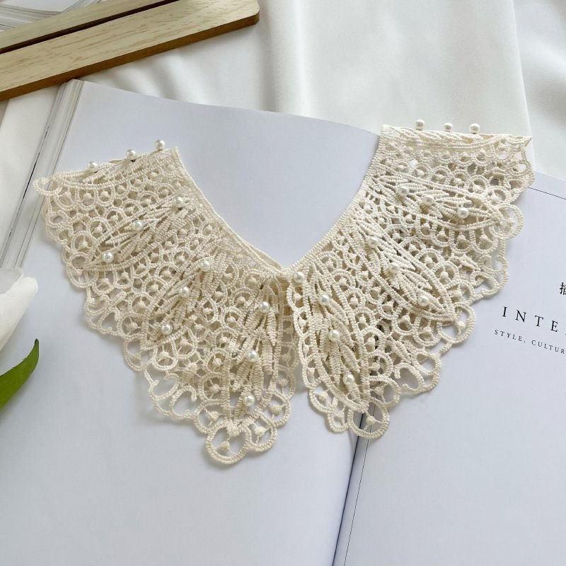 Women Fashion Pearl Lace Shawl Hollow Fake Collar