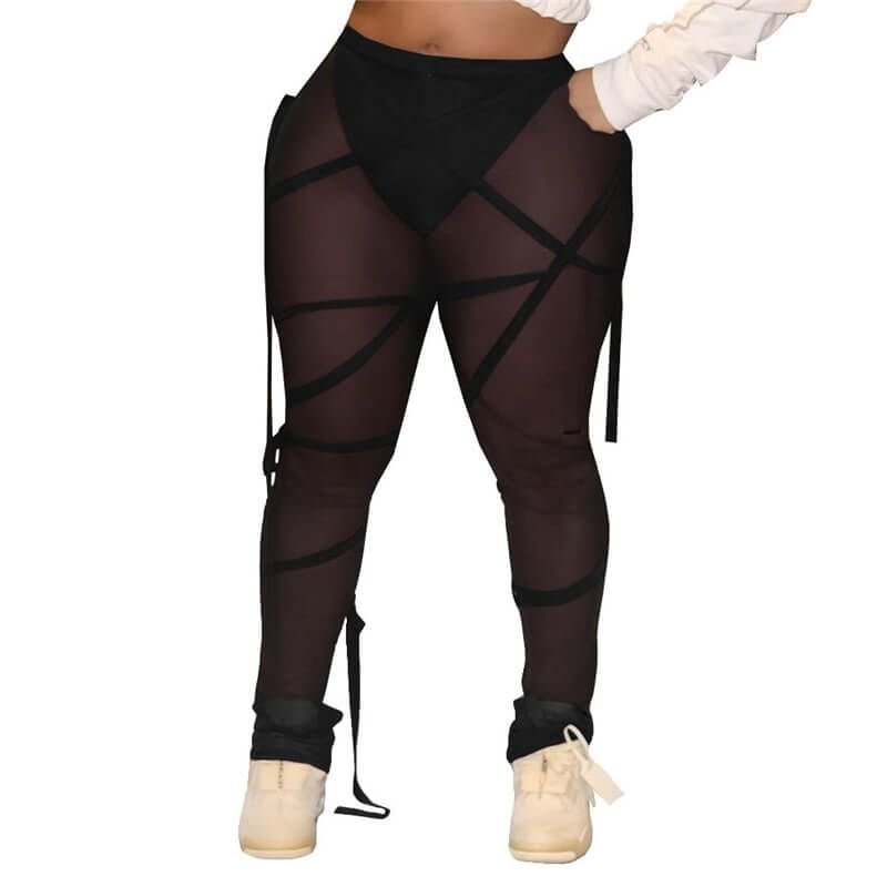 S-2XL Women Sexy See-through Mesh Bandage Leggings