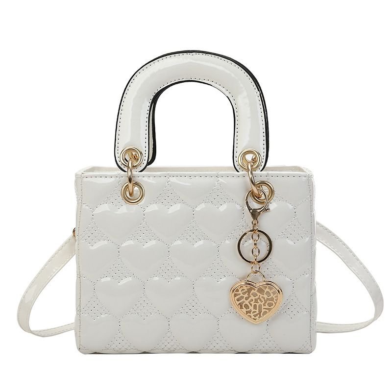 Women Fashion Solid Color Heart Diamond Square Handle Crossbody Bag