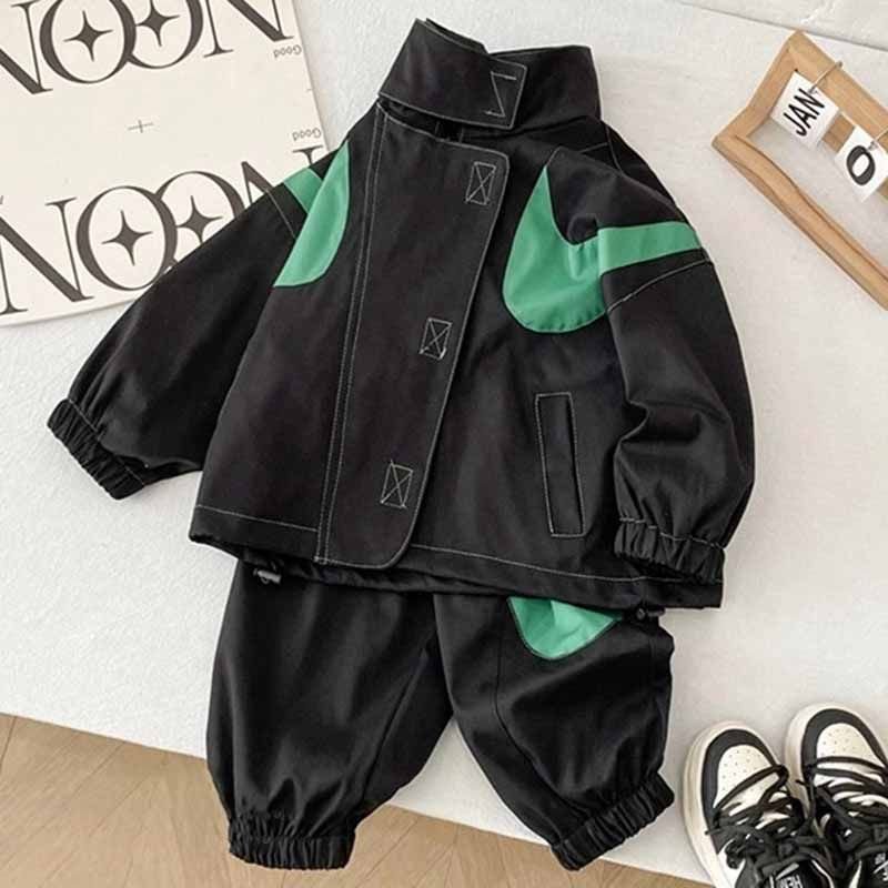 Kids Toddler Boys Spring Autumn Casual Sports Color Matching Long Sleeve Jacket Pants Sets