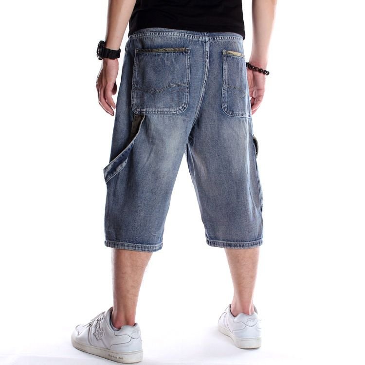 Men Fashion Casual Hip-Hop Plus Size Loose Cropped Jeans