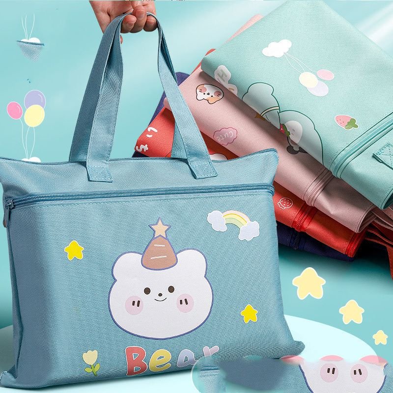 Cute Cartoon A4 File Bag Zipper Large-Capacity Portable Information Bag