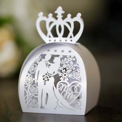 Simple Creative Wedding Laser Hollow Bride And Groom Crown Candy Packaging Box