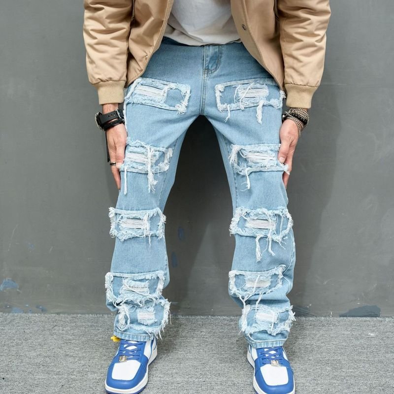 Men Fashion Casual Loose Street Tide Ripped Jeans