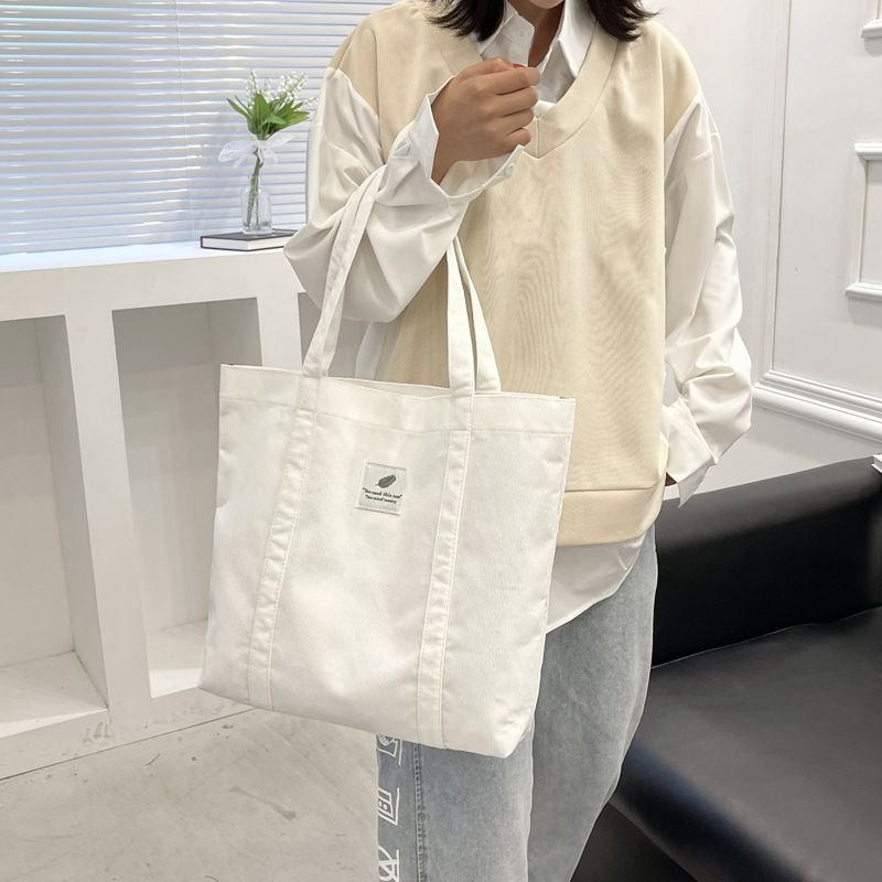 Women Fashionable Simple Solid Color Large Capacity Canvas Tote Bag