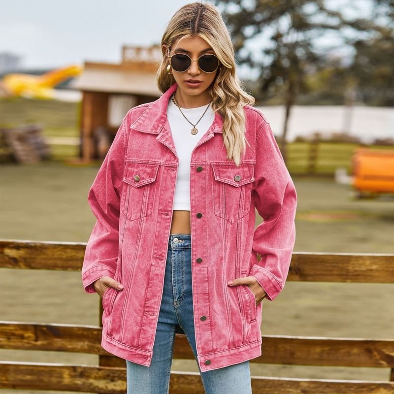 Women Fashion Retro Loose Button Long Sleeve Denim Jacket