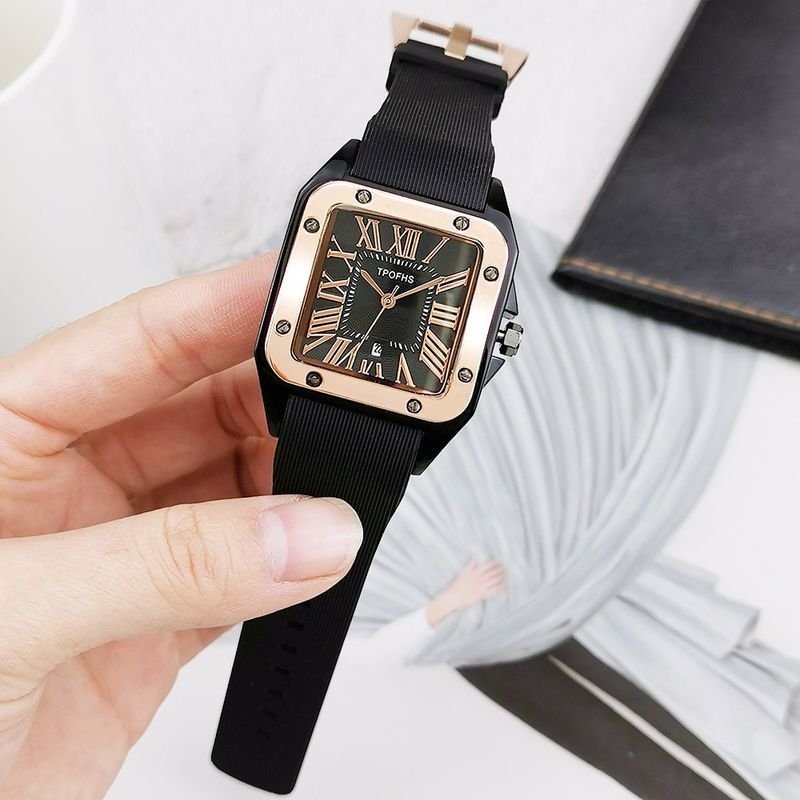 Simple Fashion Retro Roman Numerals Square Calendar Quartz Silicone Watch