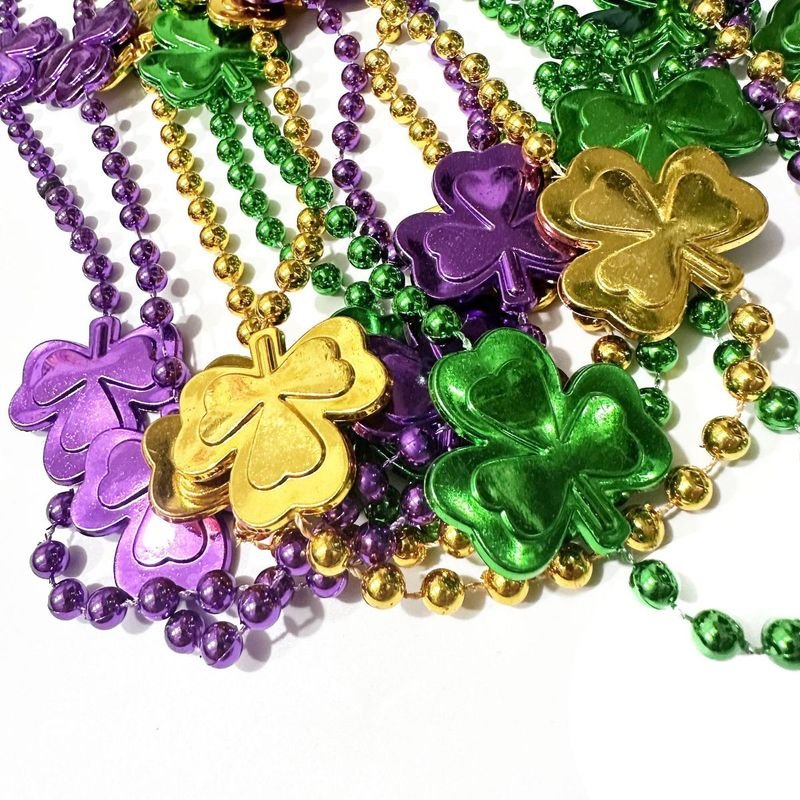 Mardi Gras Carnival Colored Beads Clover Necklace