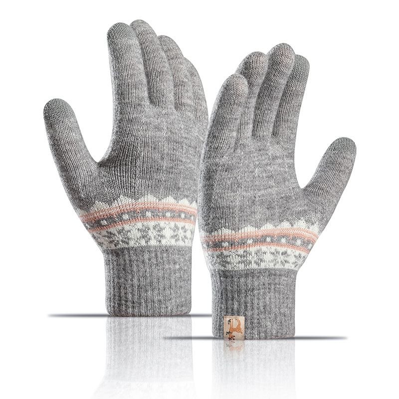 Autumn Winter Women Fashion Thickened Warm Knitted Jacquard Touch Screen Gloves