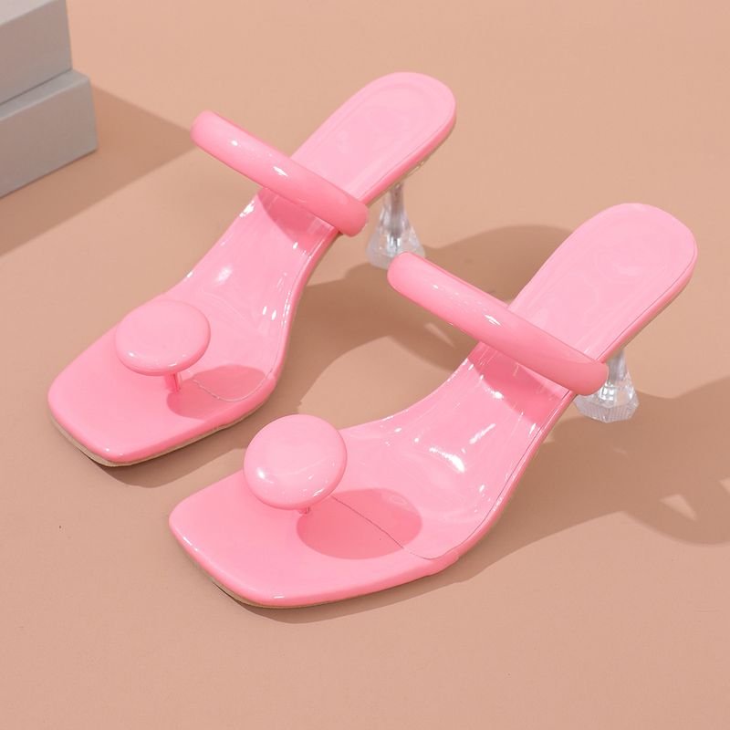 Summer Women Fashionable Plus Size Candy Color Square Toe Transparent Chopper High Heel Slippers