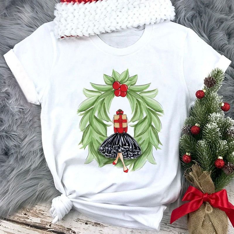 Women Happy Christmas Loose Cute Short Sleeve T-Shirt