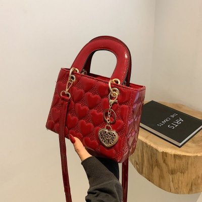 Women Fashion Solid Color Heart Diamond Square Handle Crossbody Bag