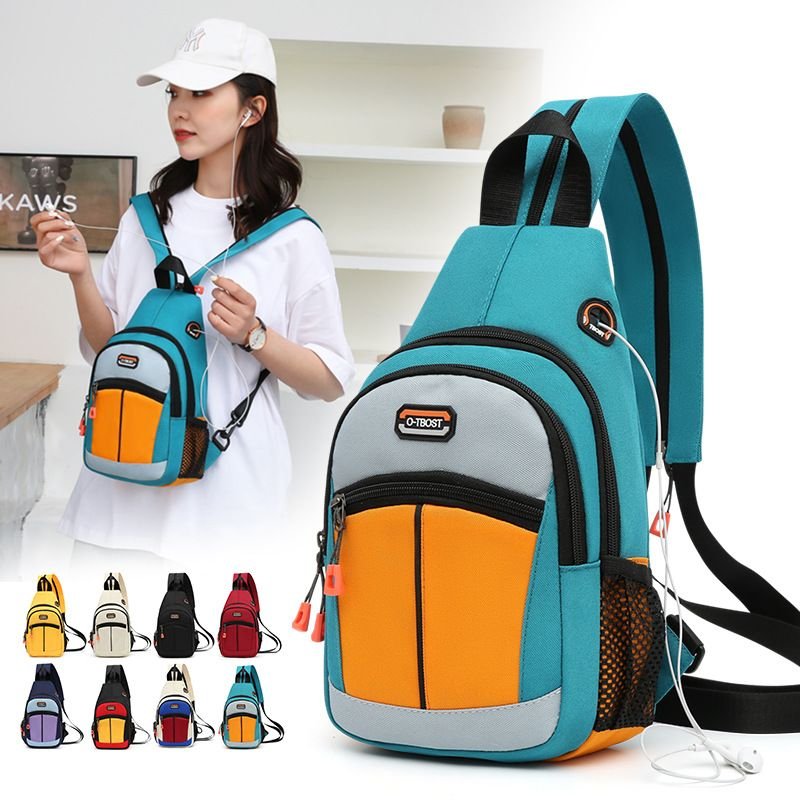 Casual Color Blocking Men Women Zipper Outdoor Travel Chest Bag Backpack