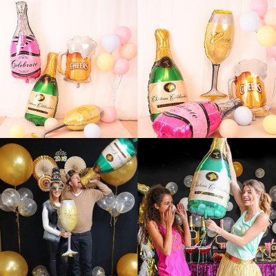 Simple Creative Champagne Beer Bottle Flamingo Wine Glass Aluminum Film Balloon Holiday Party Venue Decoration