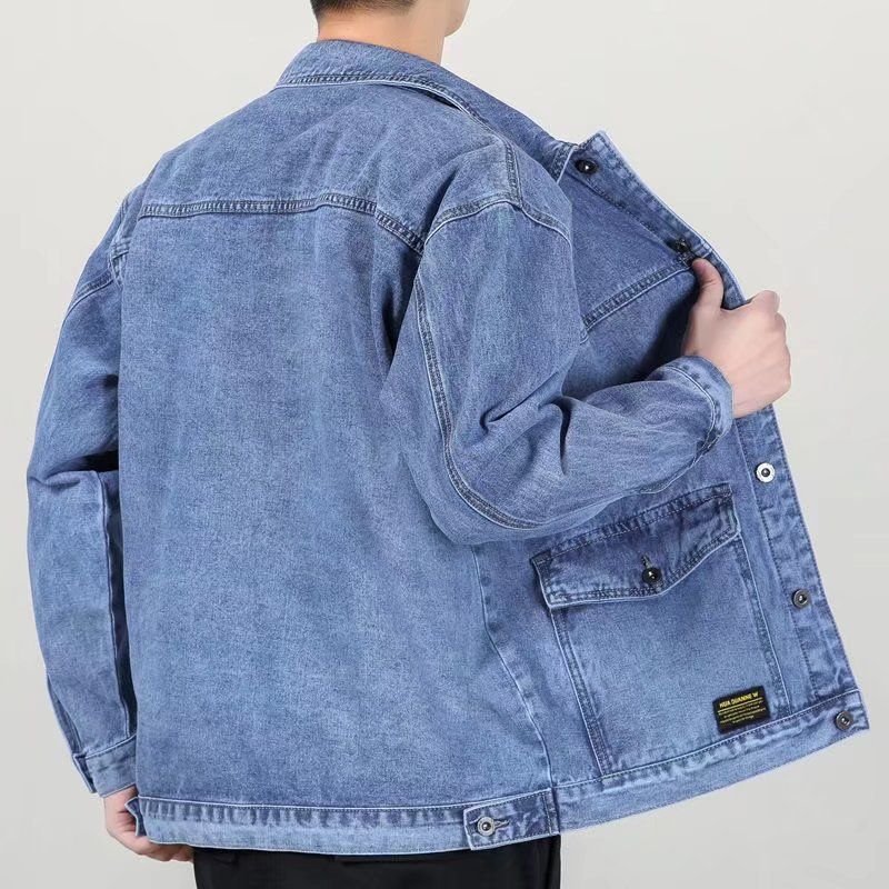 Men Fashion Casual Plus Size Loose Long Sleeve Lapel Denim Jacket