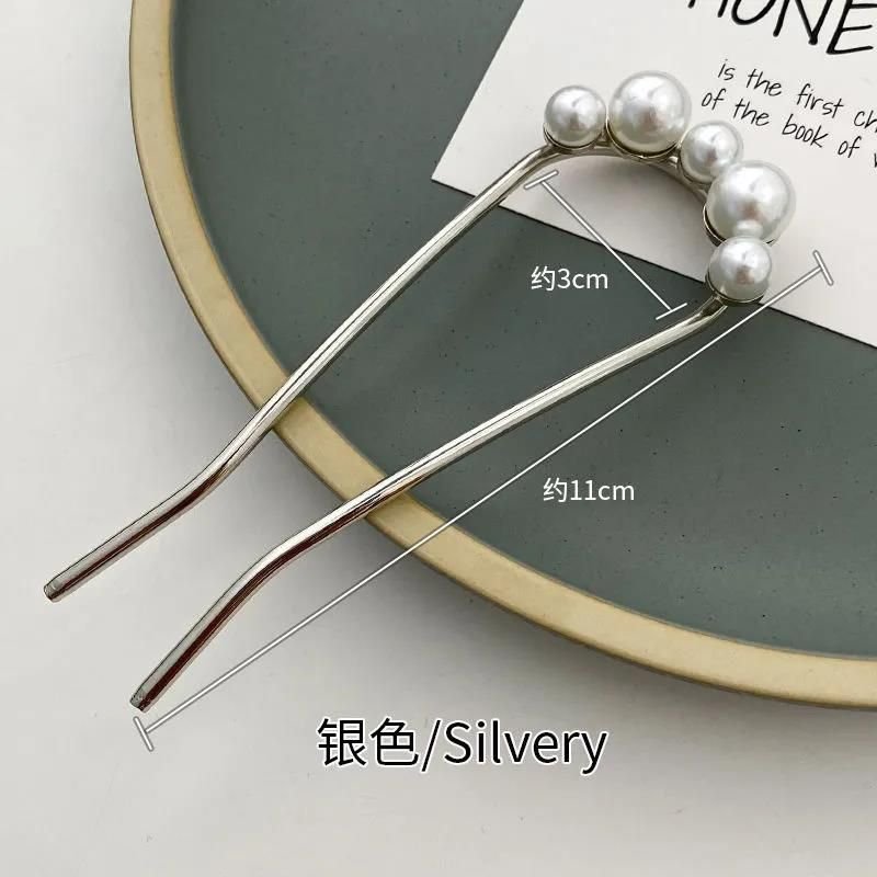 Women Fashion U-Shaped Hair Ball Head Pearl Metal Hairpin