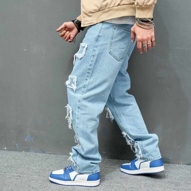 Men Fashion Casual Loose Street Tide Ripped Jeans