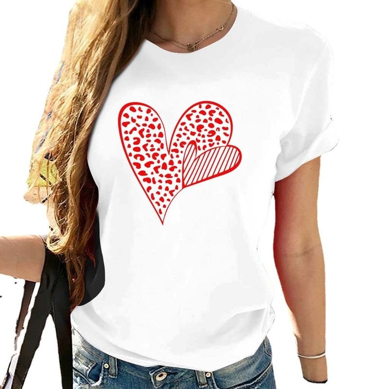 Women Plus Size Hear Print Cute Plus Size Short-Sleeved T-Shirt