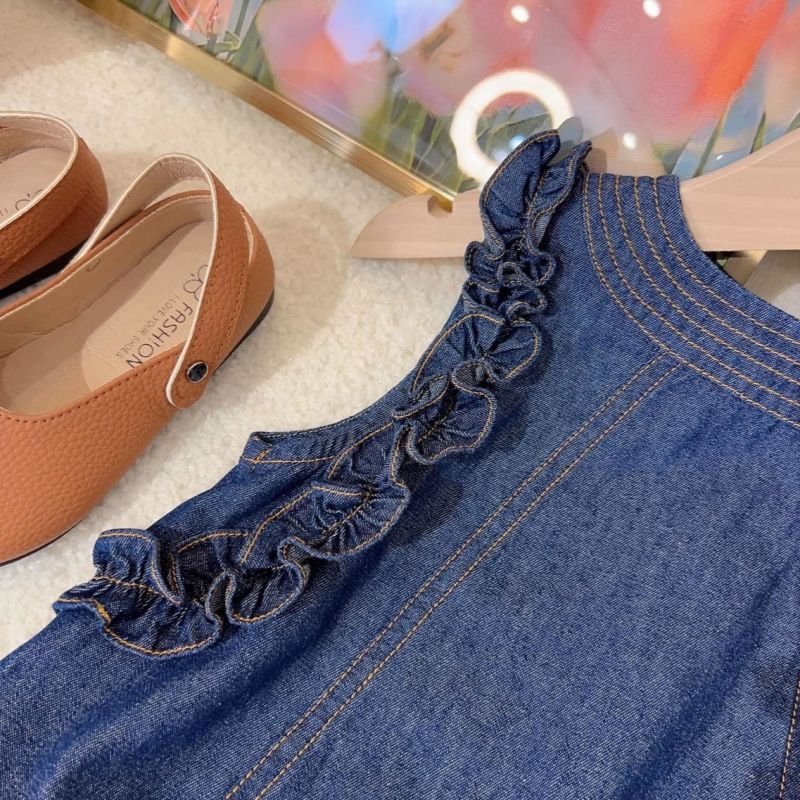 Kids Toddler Girls Fashion Casual Solid Color Sleeveless Denim Dress