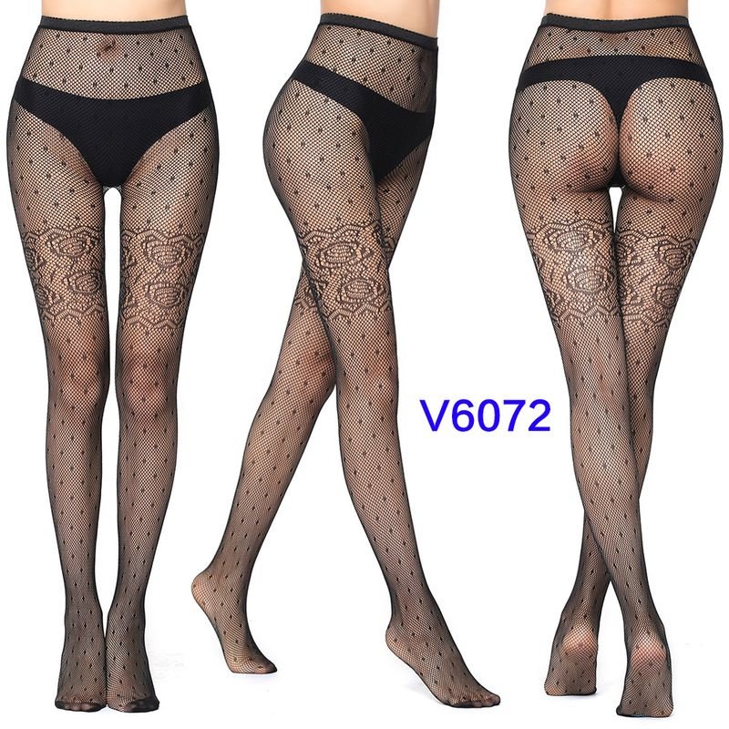 Women Fashion Sexy Jacquard Fishnet Bow Rhomboid Silk Stockings