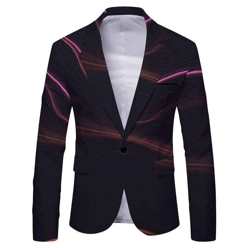 Men Spring Autumn Fashion Casual Party Stripe Print Long Sleeve Lapel Suit Coat