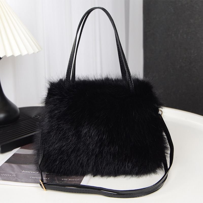 Autumn Winter Women Fashionable Solid Color Plush Square Handle Shoulder Bag