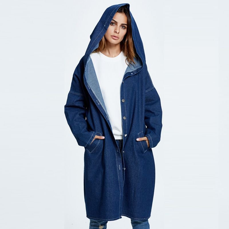 Women Fashion Loose Hooded Denim Coat