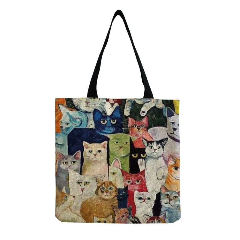 Fashionable Foldable Portable Cute Cat Group Printing Shopping Bag