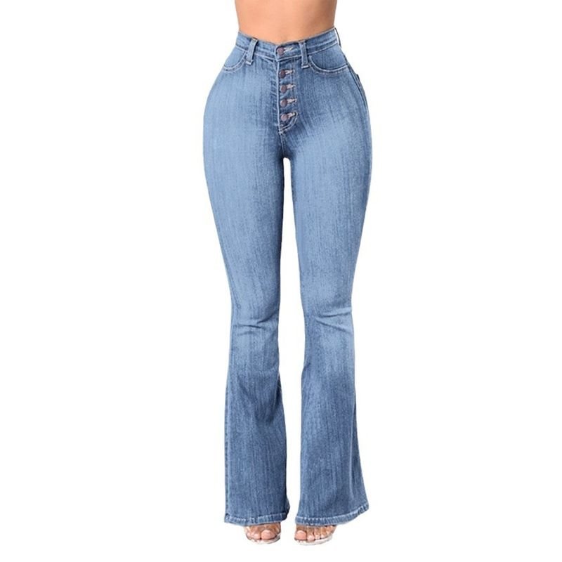 Women Fashion High Waist Stretch Wide Leg Jeans