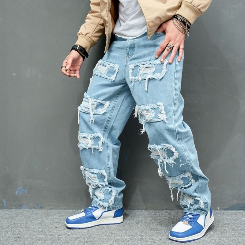 Men Fashion Casual Loose Street Tide Ripped Jeans