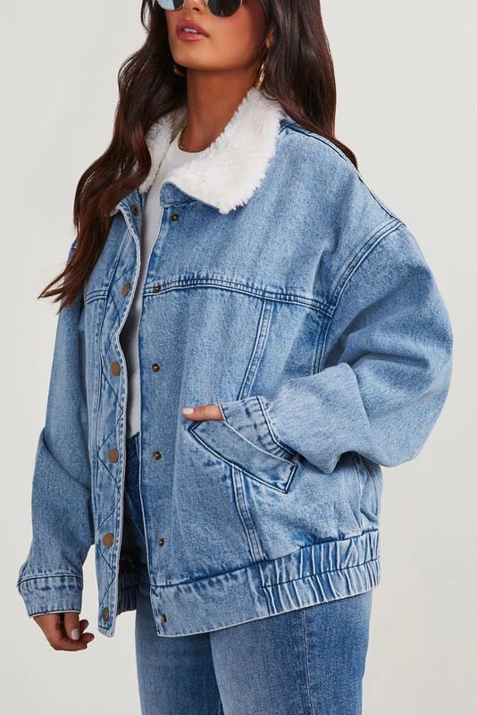 Autumn Winter Women Fashionable Loose Lapel Thickened Denim Coat