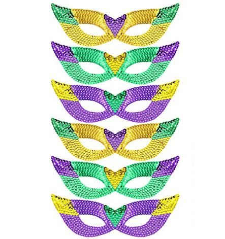 Mardi Gras Carnival Purple Yellow Green Party Sequins Mask