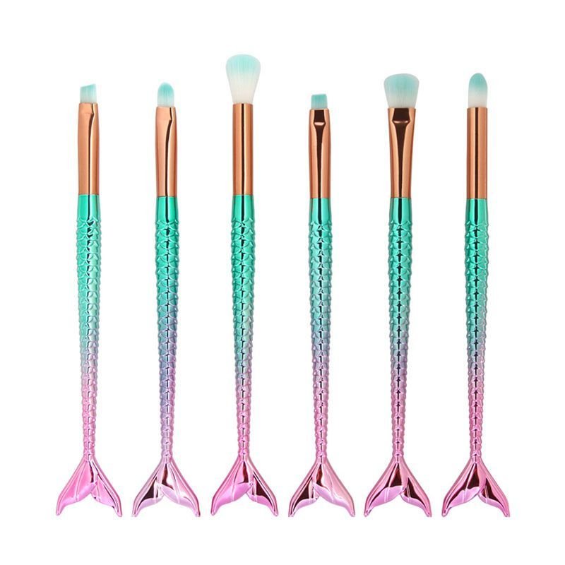 Colorful 6pcs/set Mermaid Fish Scale Tail Pattern Eye Cosmetic Brushes Set