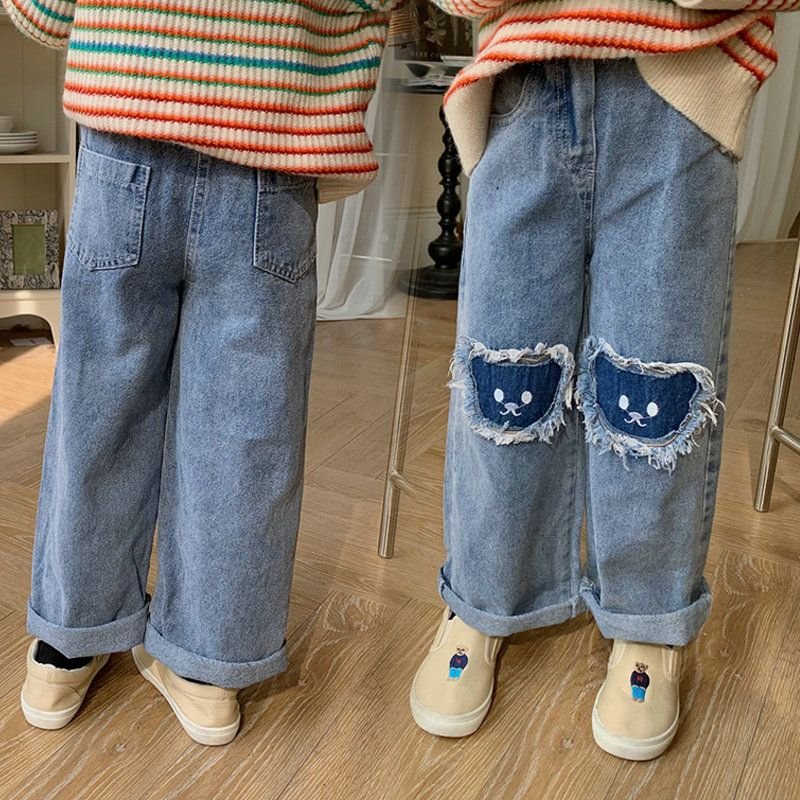 Children Kids Baby Fashion Girls Cartoon Cat Denim Jeans