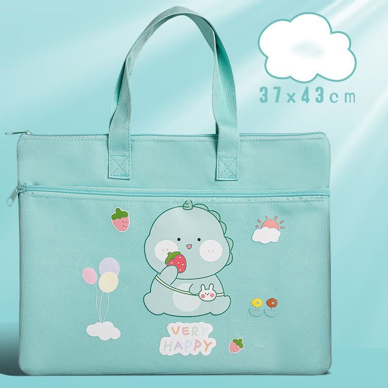 Cute Cartoon A4 File Bag Zipper Large-Capacity Portable Information Bag